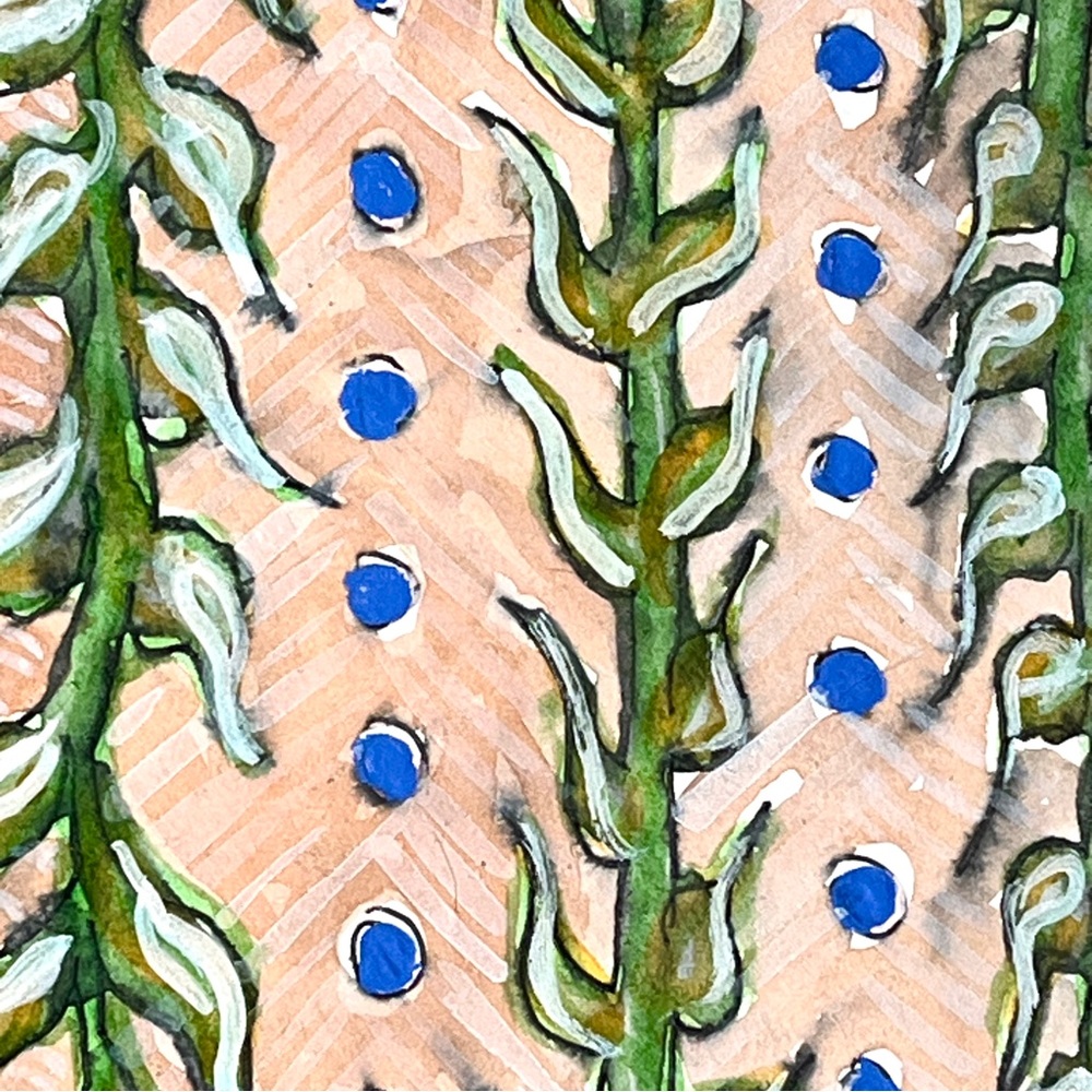 Abstract Green & Blue & Peach- Art Painting- like Beanstalks or Kelp forest-